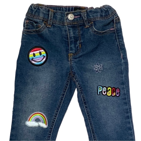 Jordache Jean Retro Hippie 60’s Distressed Dark Wash Embroidered Patches Girl 2T - Picture 1 of 16
